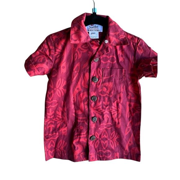 ALFRED SHAHEEN X UNIQUE VINTAGE BOYS RED HAWAIIAN TIKI SHIRTS Size 2T NEW - Picture 2 of 7